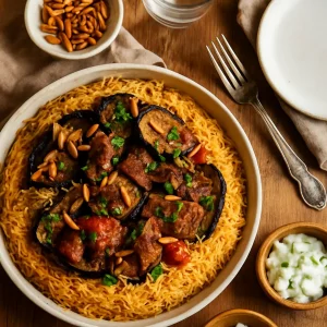 Maqluba (Makloubeh) with Lamb (Arabic rice dish)