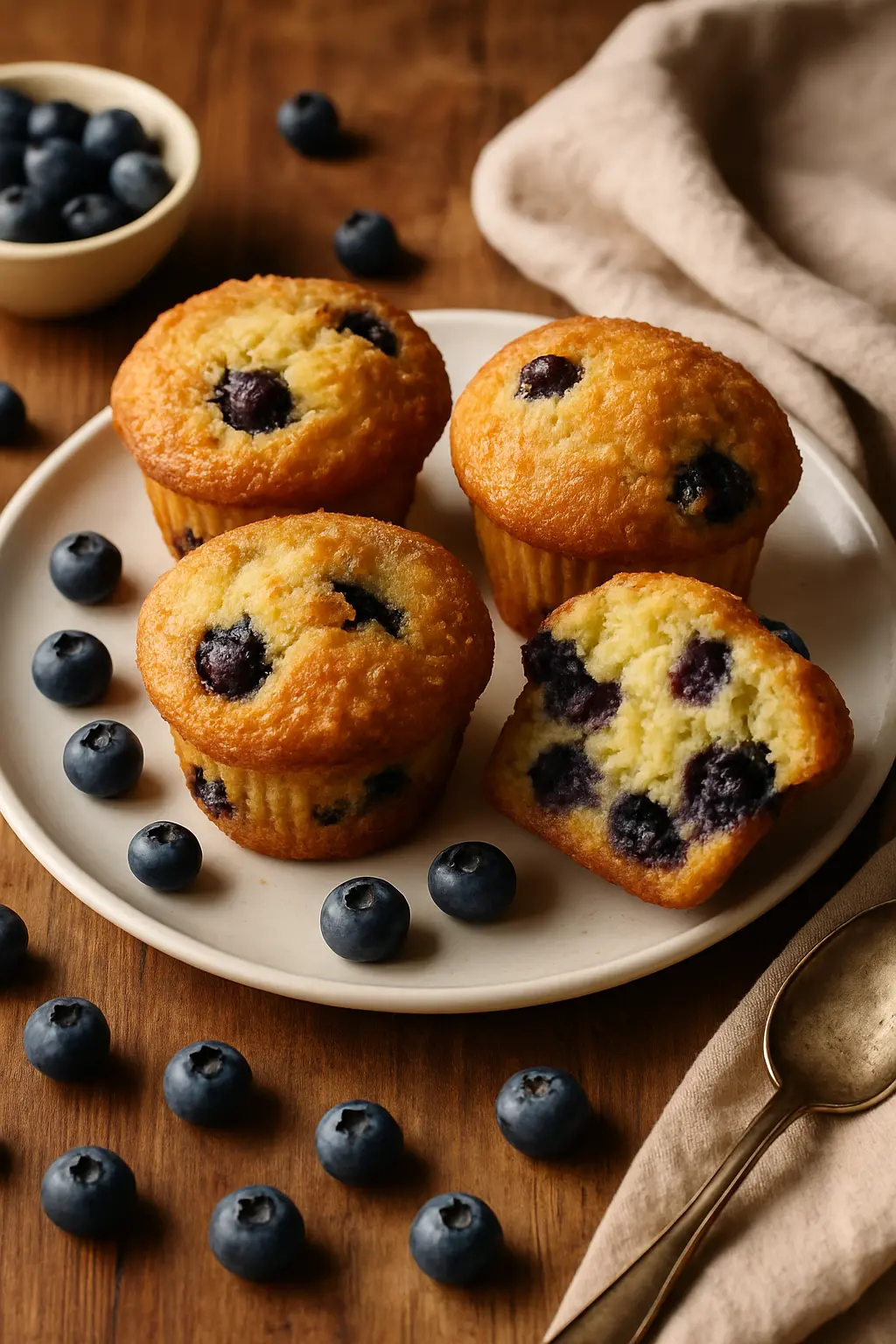 Side-by-side comparison of homemade vs Starbucks blueberry muffins showing taller rise and more berries