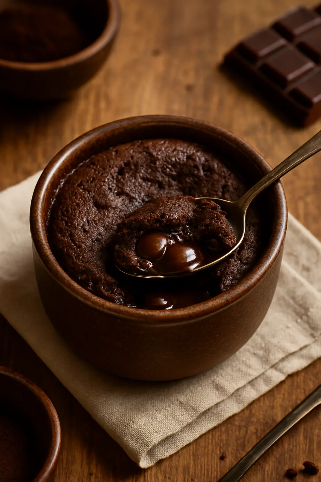 Ingredients for chocolate coffee mug cake laid out on counter