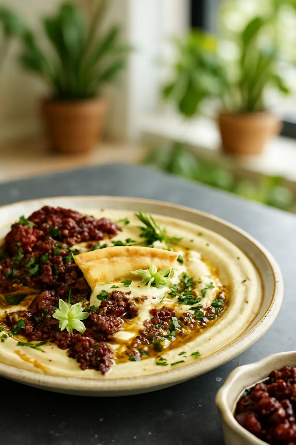 Zaatar Hummus with Olive Tapenade – Easy Middle Eastern Dip Recipe 3 Close-up of za’atar spice blend in a wooden spoon