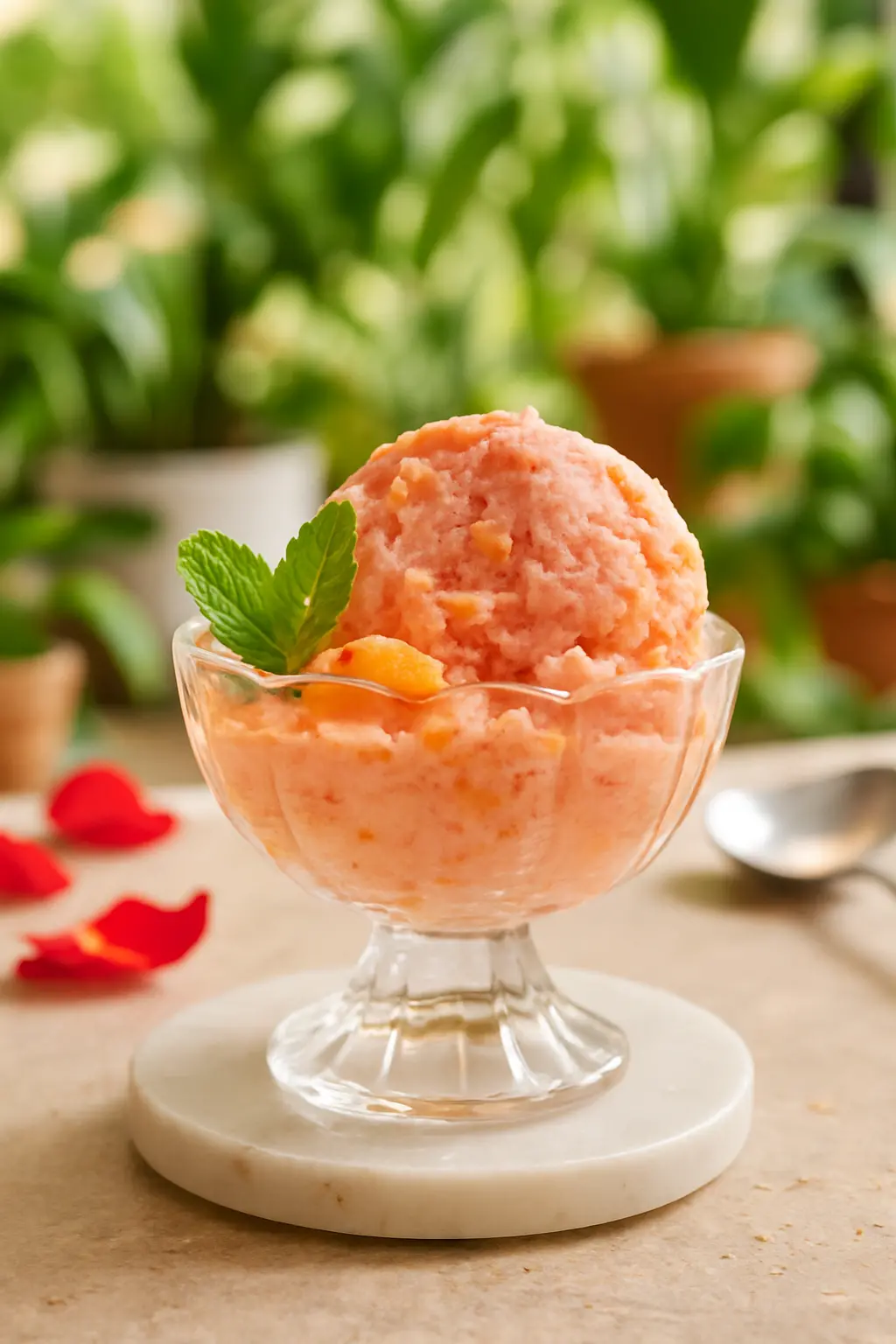 Close-up of mixed fruit ice cream ingredients in blender