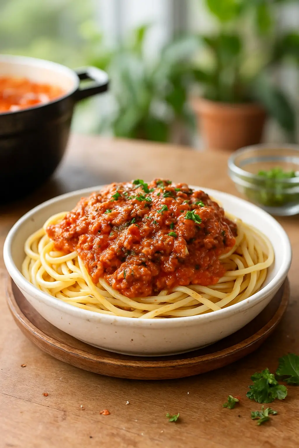 homemade spaghetti sauce served over pasta