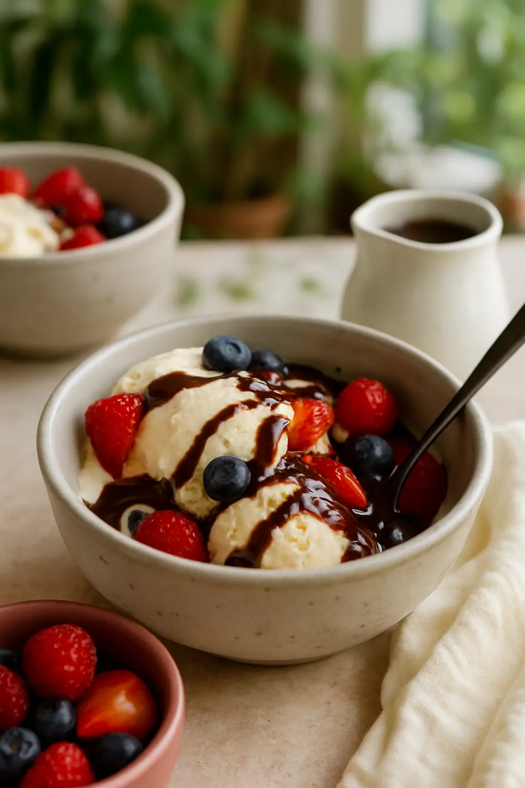 3 ingredient ice cream in a bowl with toppings