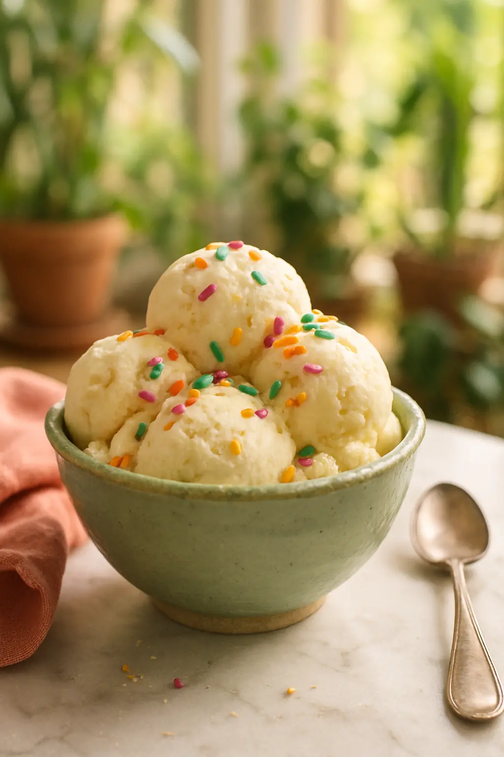 homemade vanilla ice cream with sprinkles