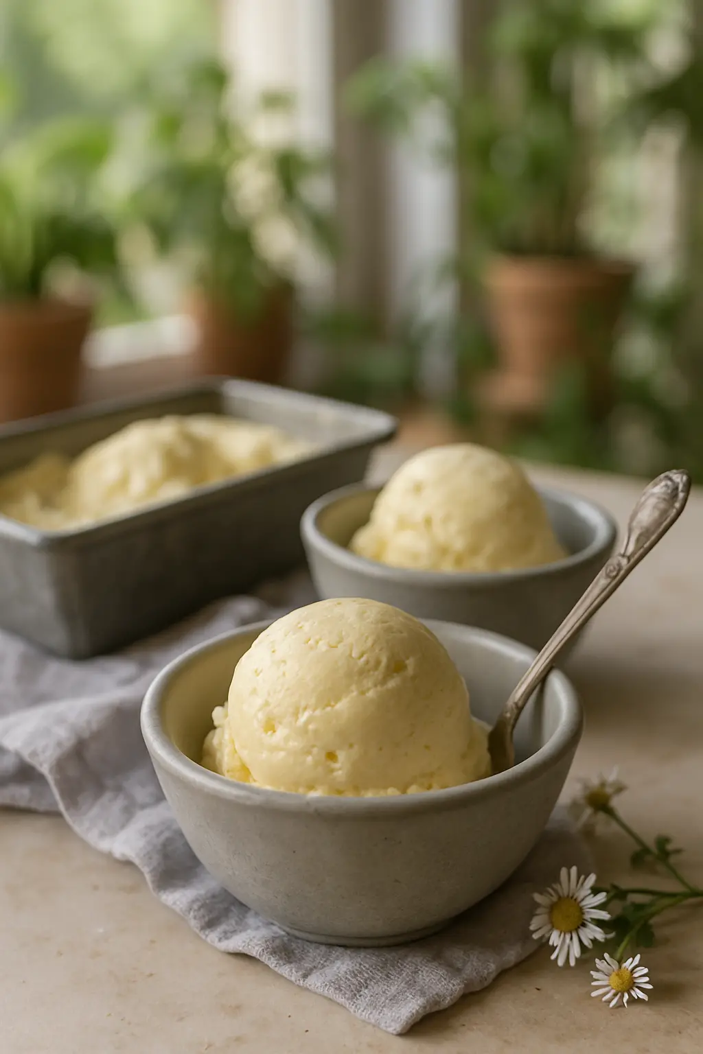 homemade vanilla ice cream recipe in glass bowl
