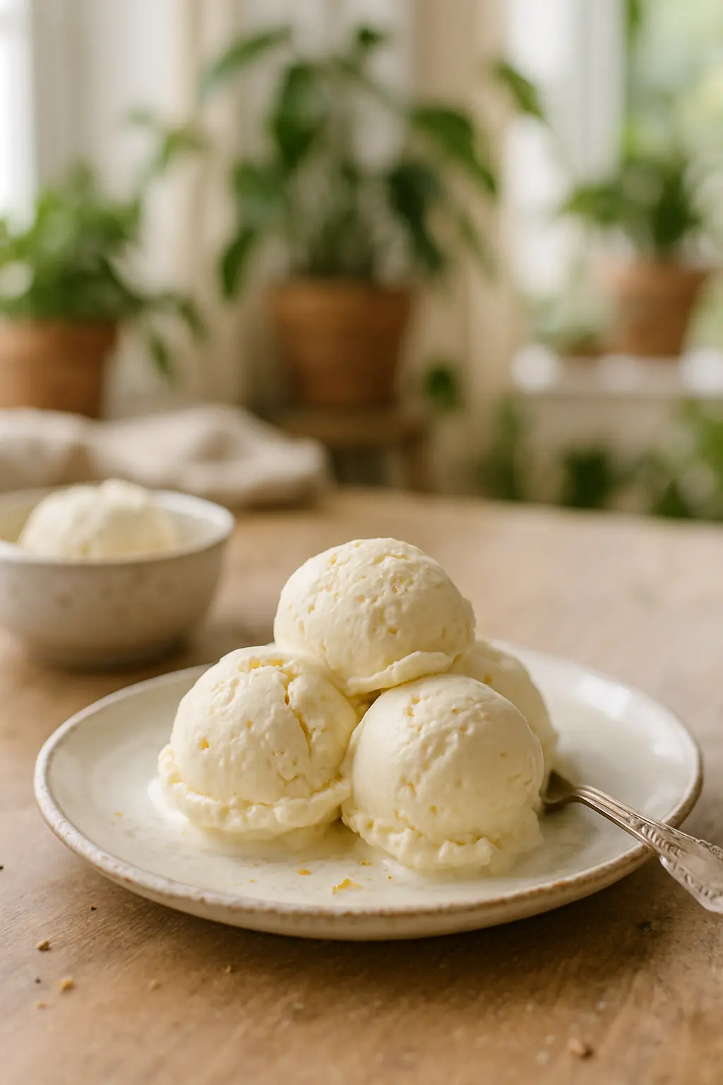 classic vanilla ice cream recipe in bowl with scoop