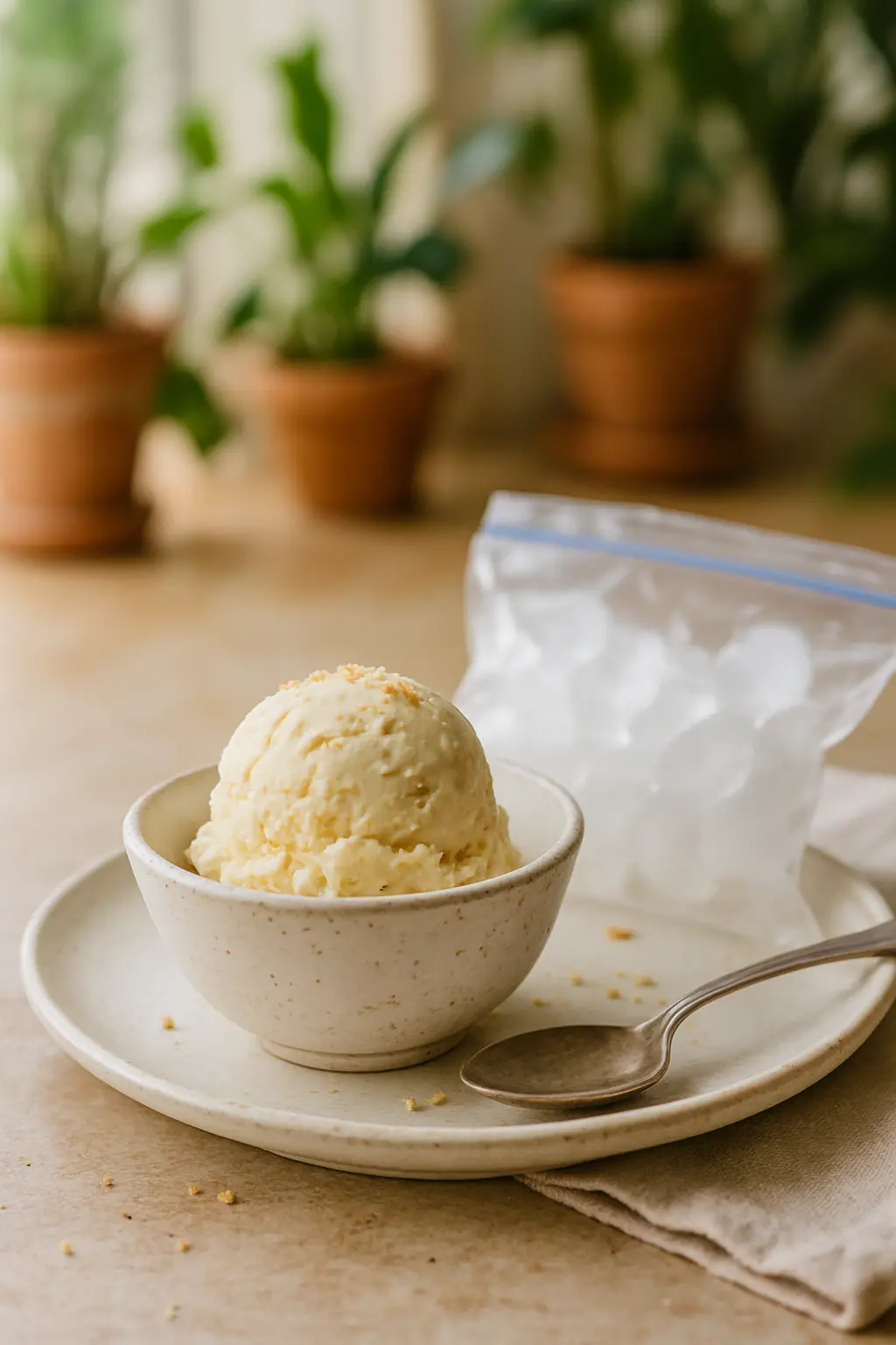 Close-up of shaking 5 minute ice cream bags