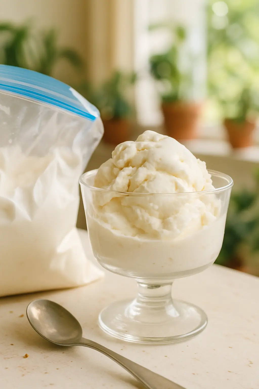 Creamy 5 minute ice cream in a bowl with toppings