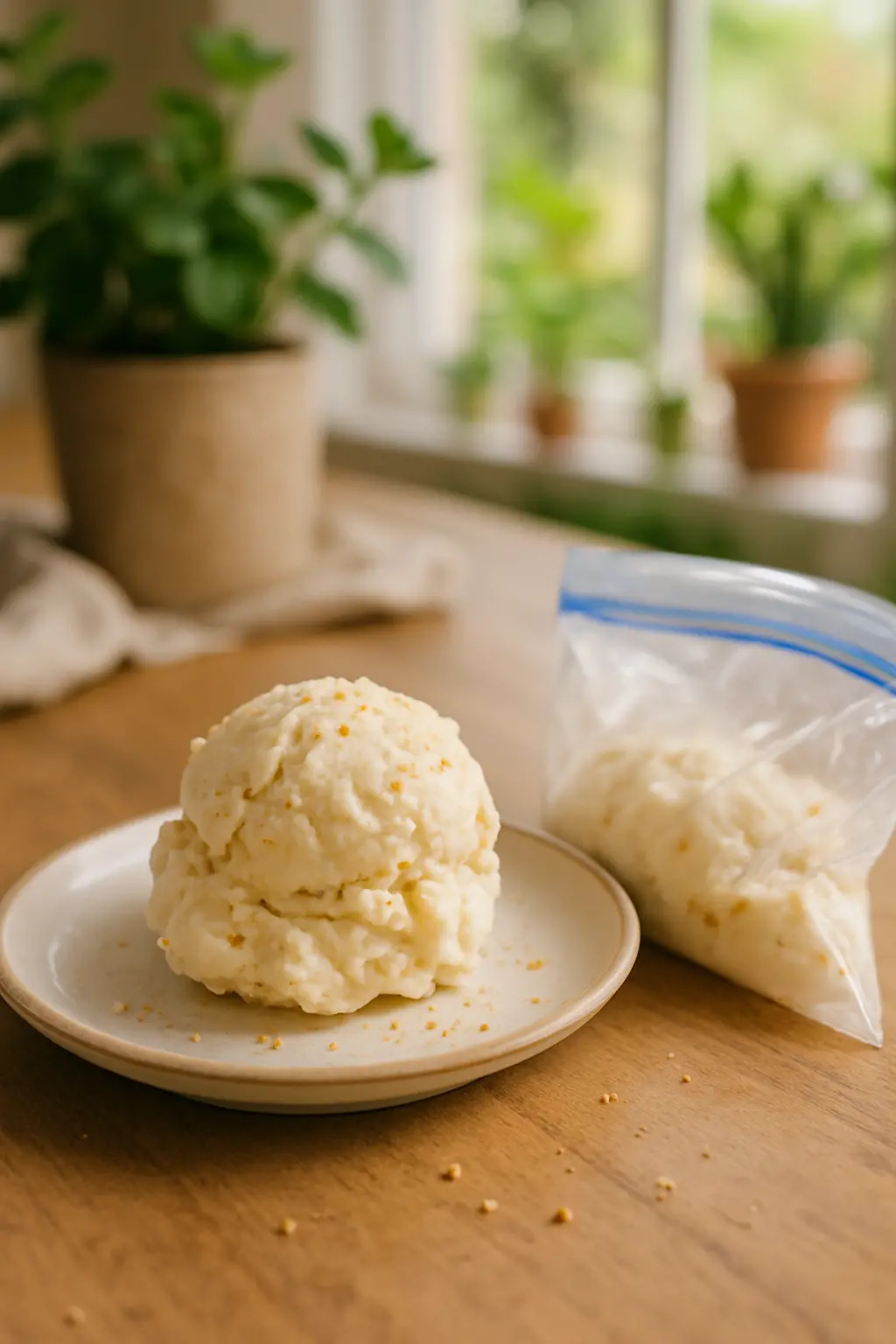 Close-up of ice cream in a bag showing the creamy texture