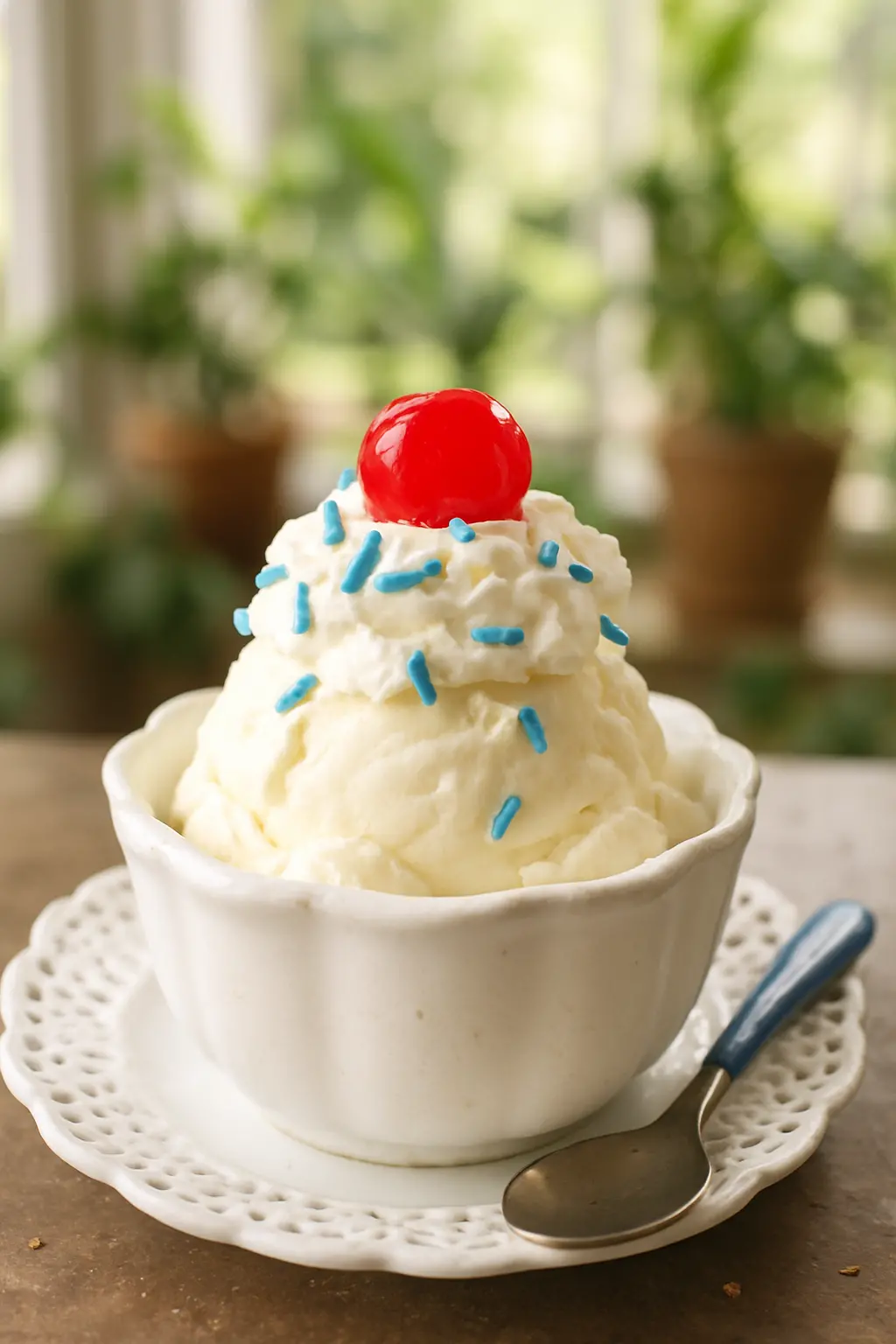 Ingredients for single serving ice cream laid out on counter