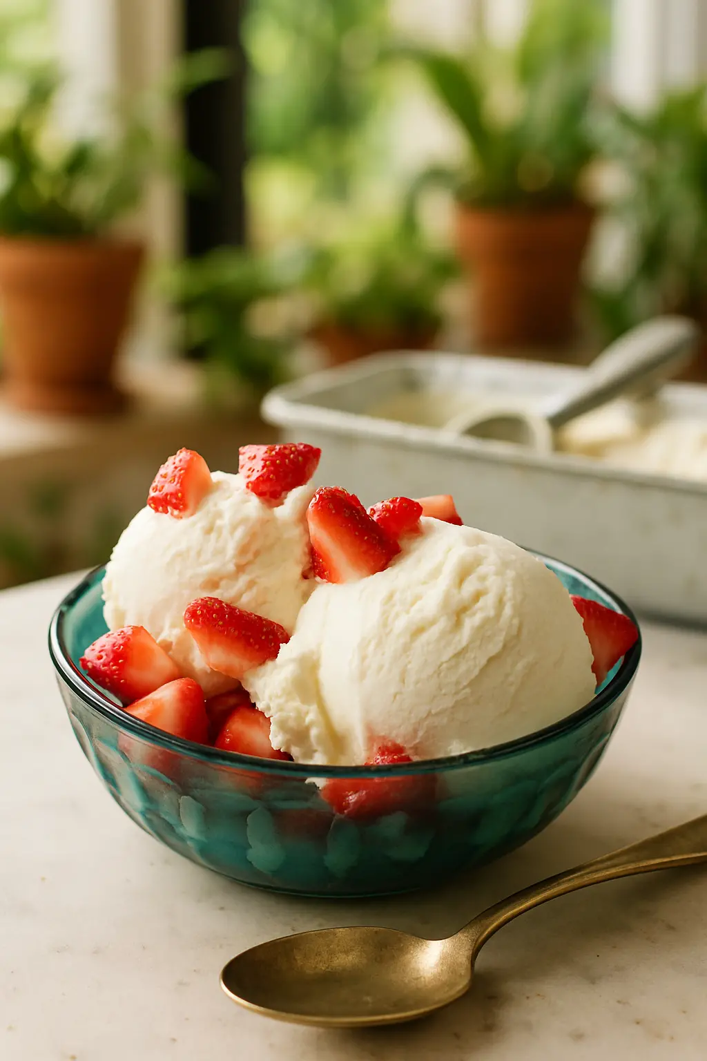 homemade ice cream maker recipe with vanilla bean and fresh ingredients