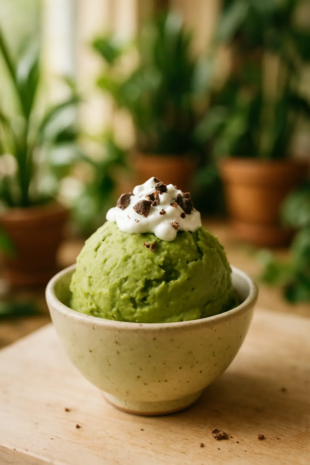 Close-up of smooth avocado ice cream texture