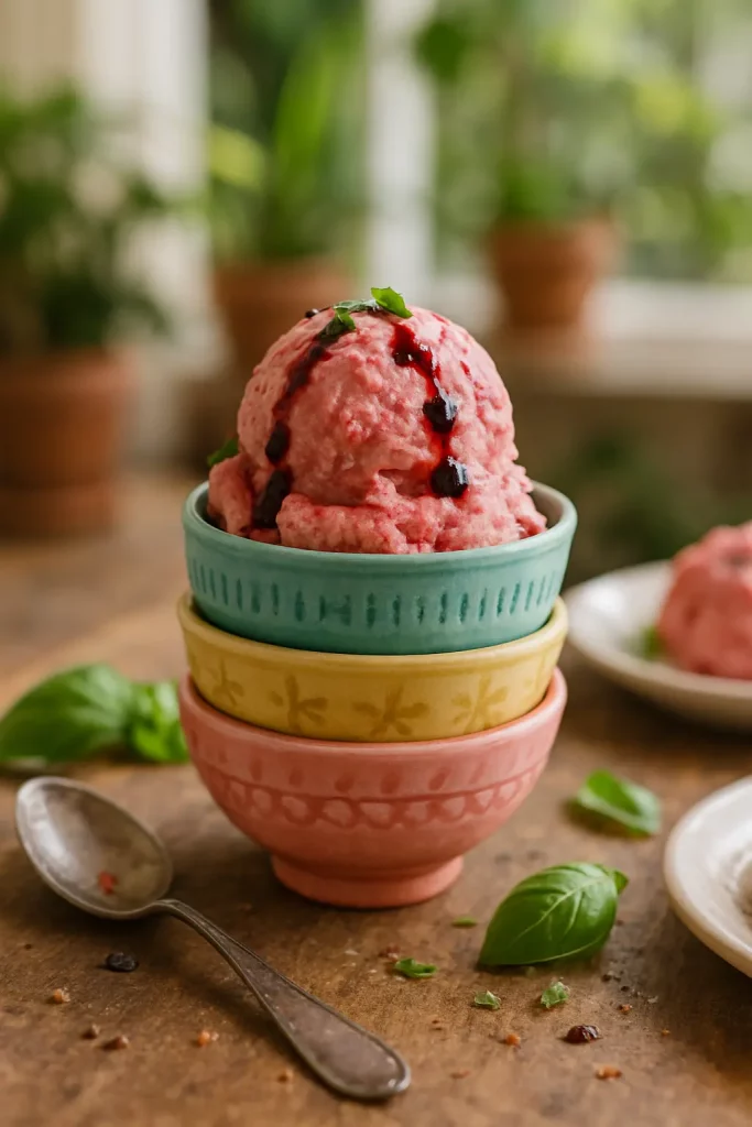 Basil and balsamic strawberry gelato