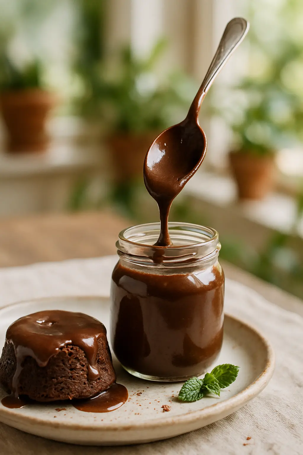 rich chocolate ice cream sauce drizzled over vanilla ice cream
