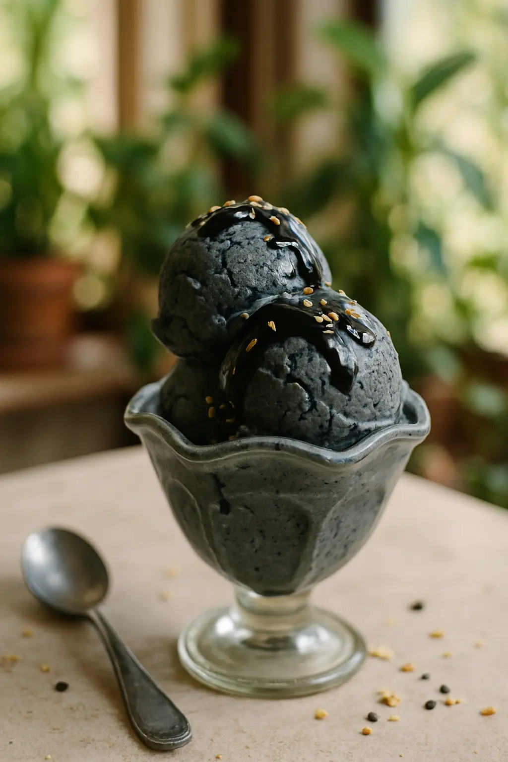 Close-up of black sesame paste and other ice cream ingredients