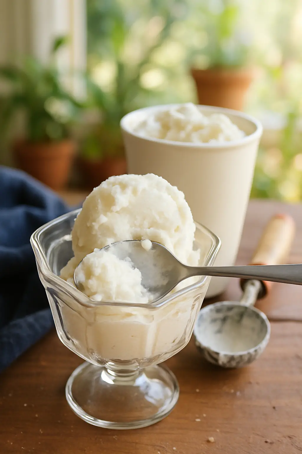 Creamy homemade vanilla ice cream made with half and half in a bowl