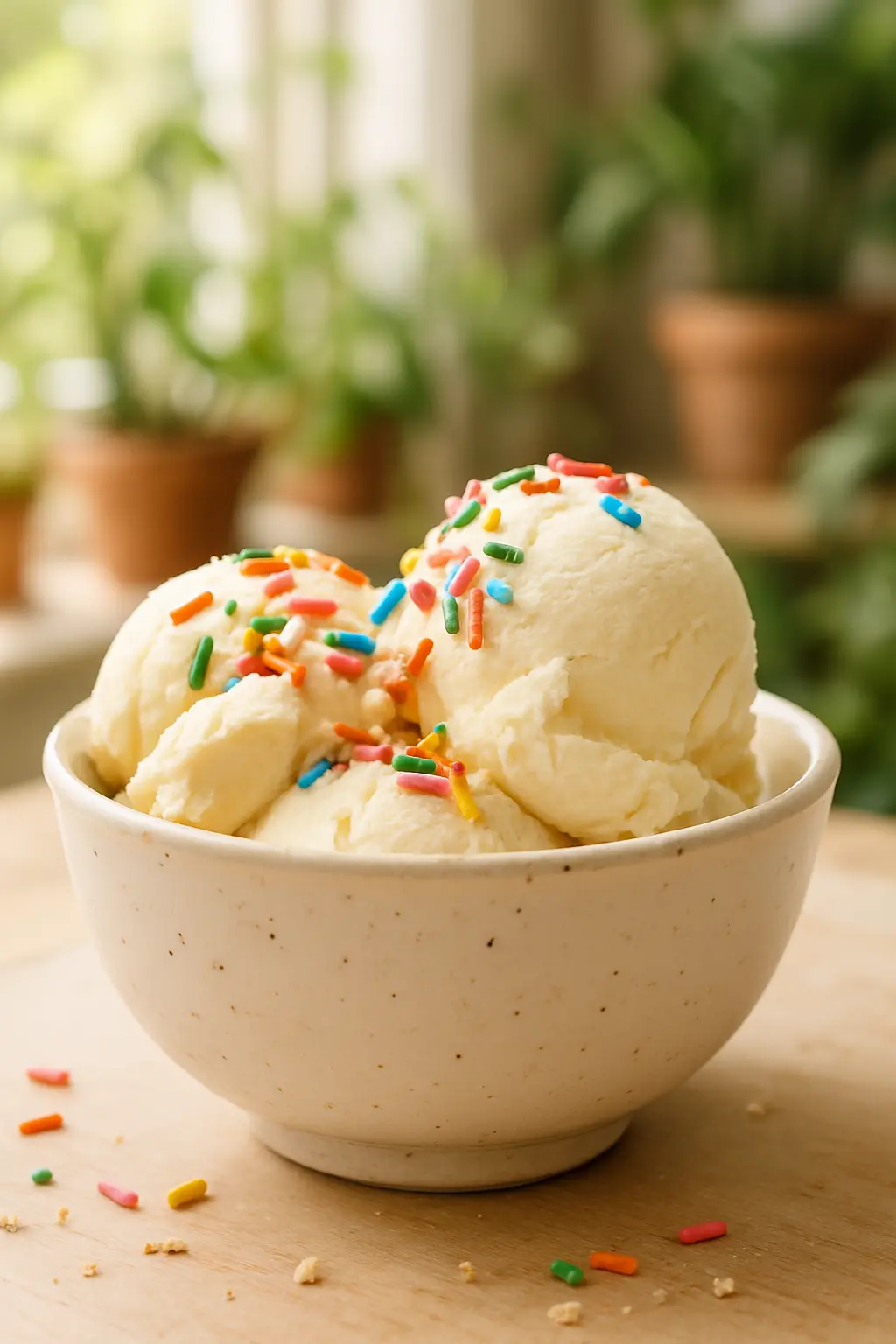 Creamy vanilla ice cream with half and half in a bowl
