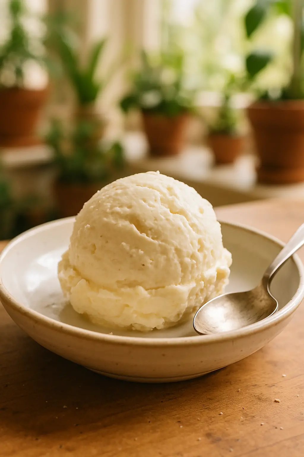 Making vanilla ice cream with half and half mixture in bowl