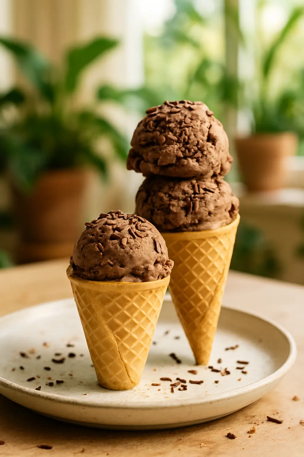 Creamy chocolate avocado ice cream in a bowl with sprinkles