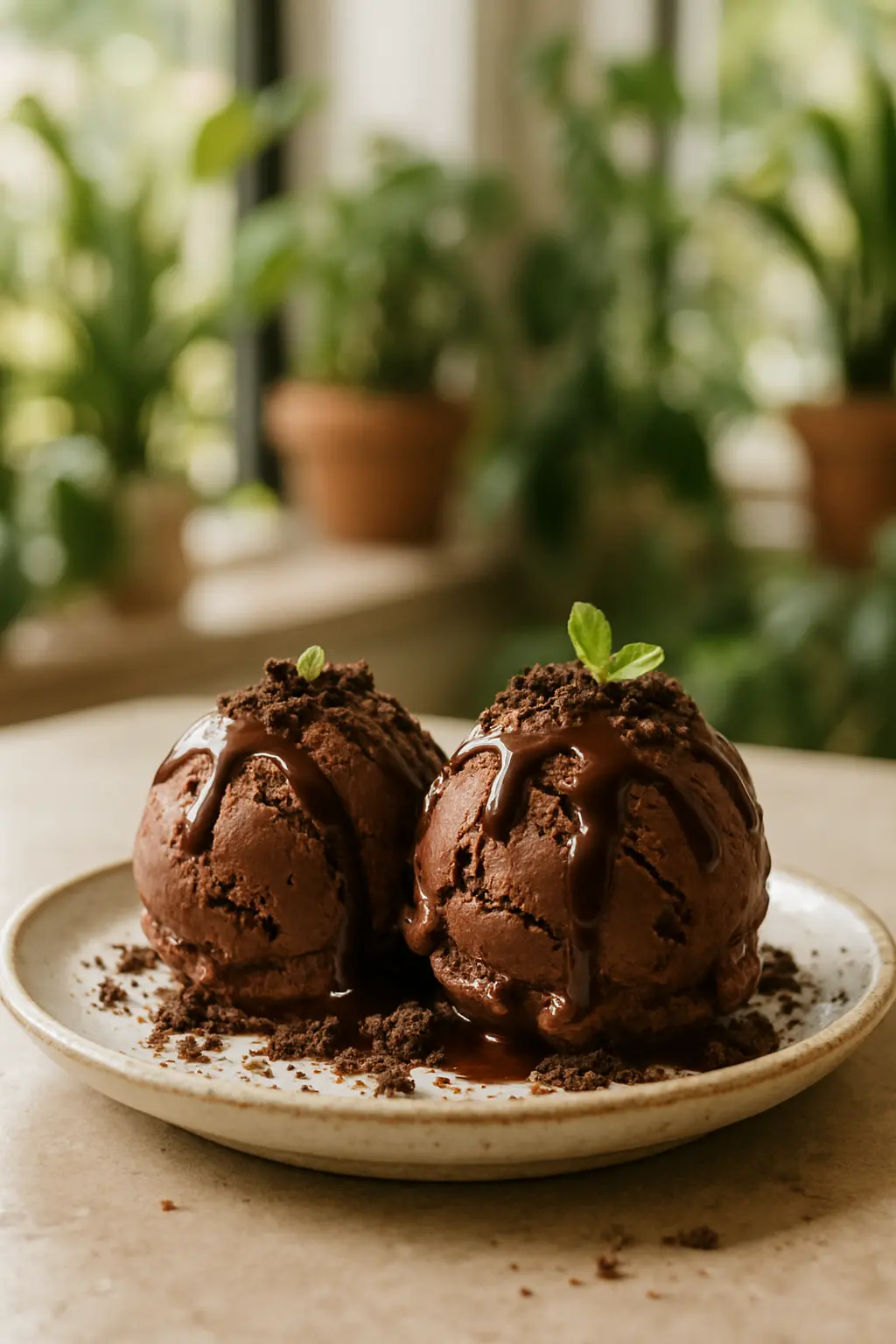 homemade chocolate ice cream with chocolate chips in a bowl