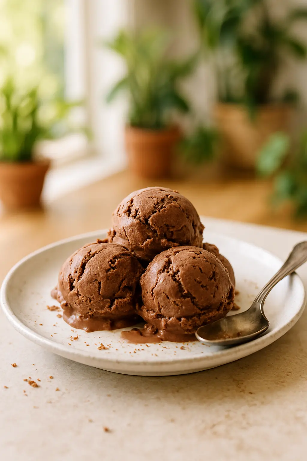 Close-up of chocolate custard ice cream showing creamy texture