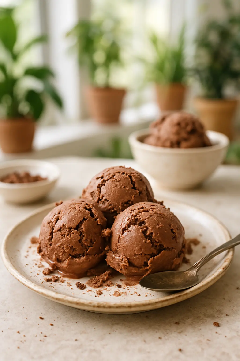 homemade chocolate ice cream recipe in a bowl with scoop