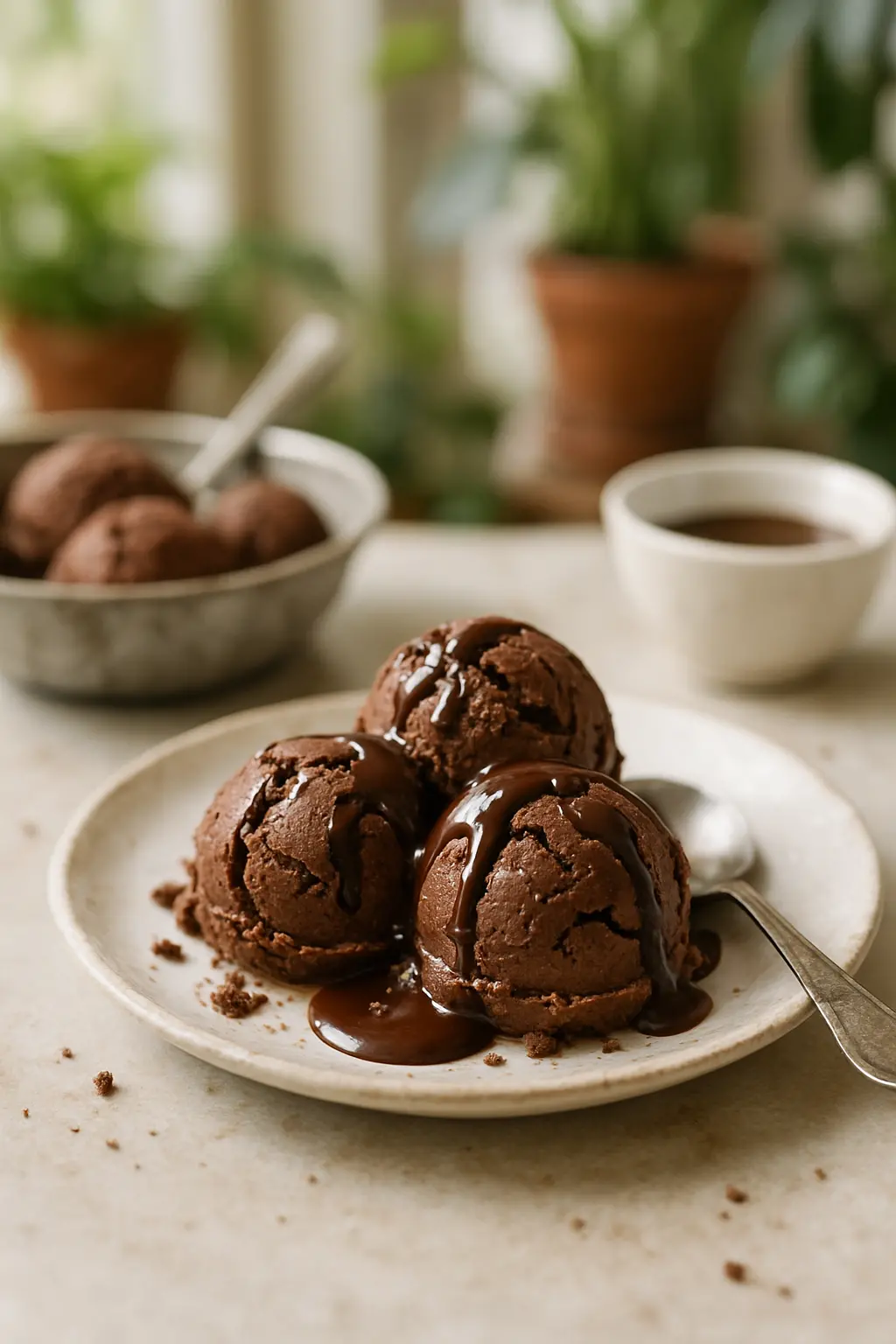 Ingredients for homemade dark chocolate ice cream laid out on counter