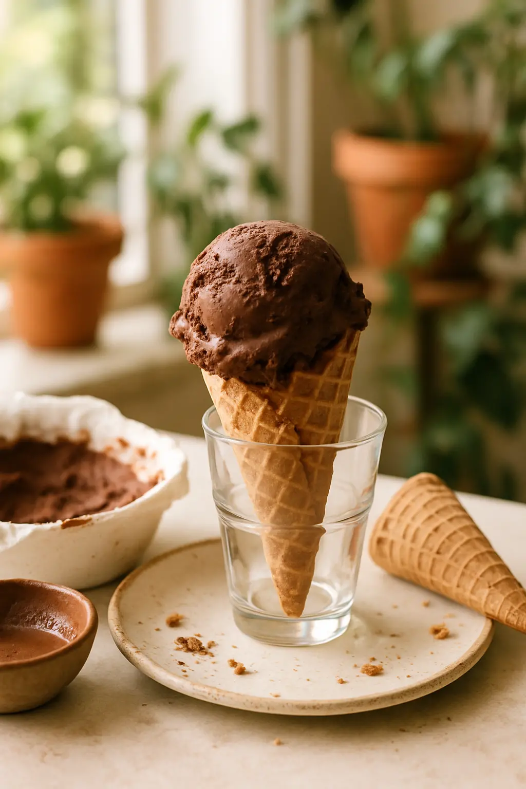 Rich homemade dark chocolate ice cream with chocolate ganache swirls