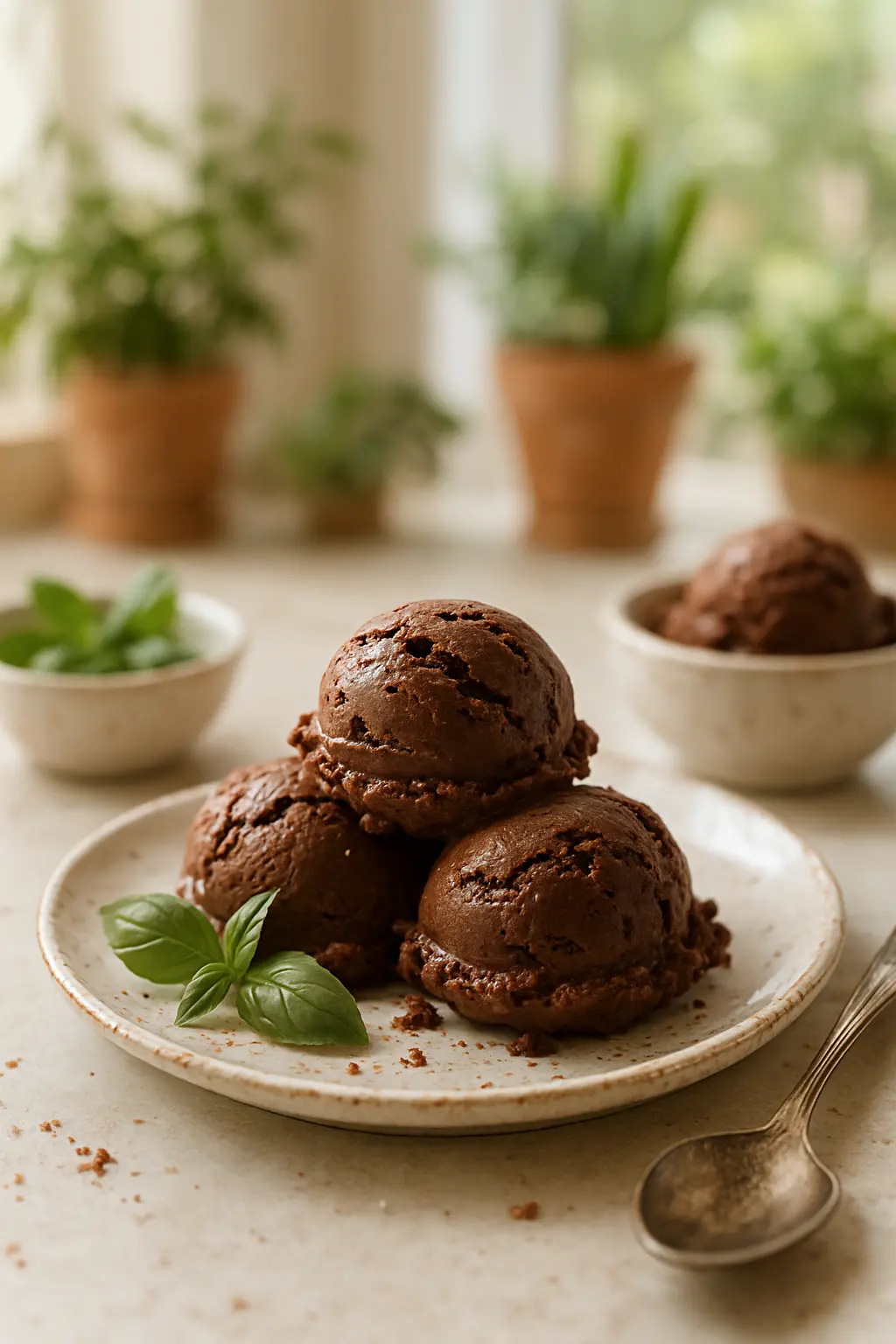 Ingredients for homemade dark chocolate ice cream with measuring cups