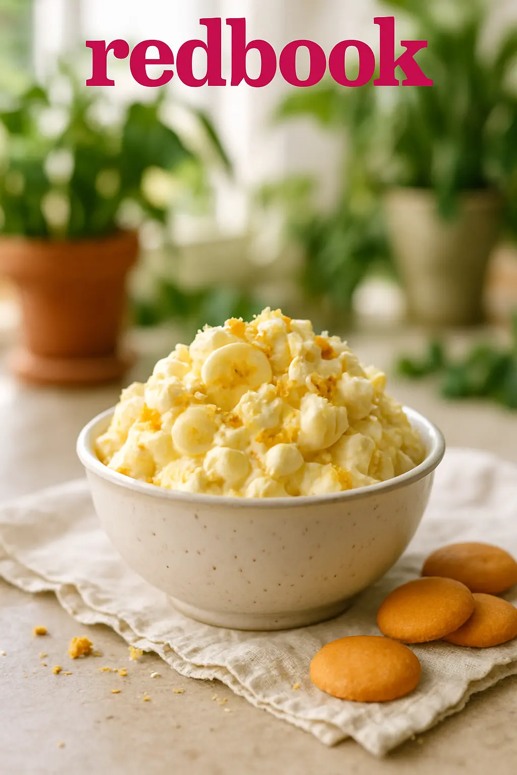 pineapple fluff dessert in a glass bowl