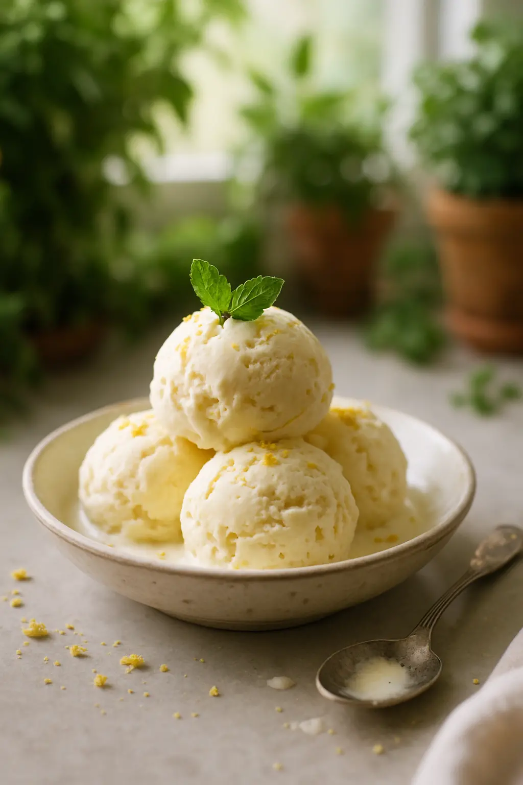 Close-up of french vanilla ice cream showing golden custard base