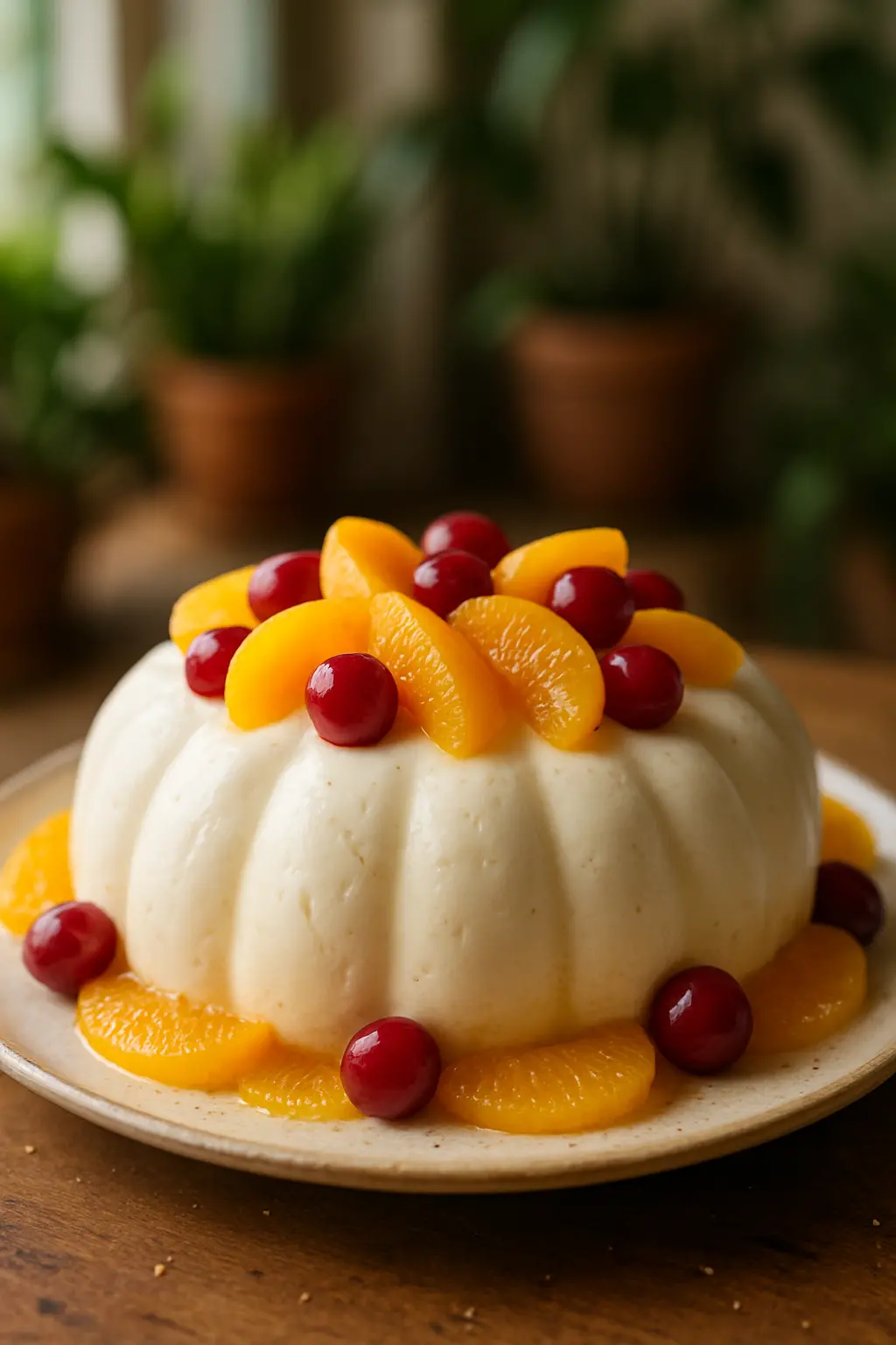 Creamy gelatin with cream dessert in glass cups