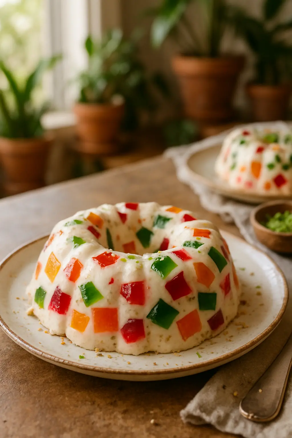 Easy Gelatina De Mosaico (Mosaic Jello) – Creamy Gelatin Dessert Recipe 3 layered gelatin with cream dessert showing colorful stripes
