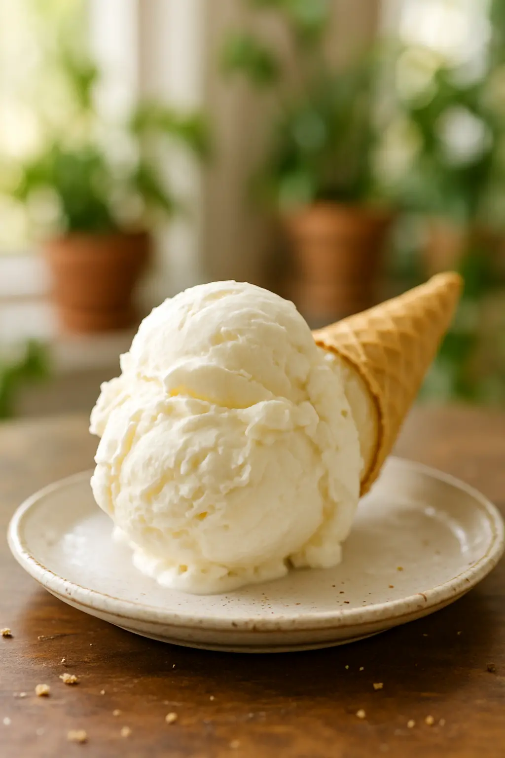 Creamy homemade vanilla ice cream in a bowl with a scoop