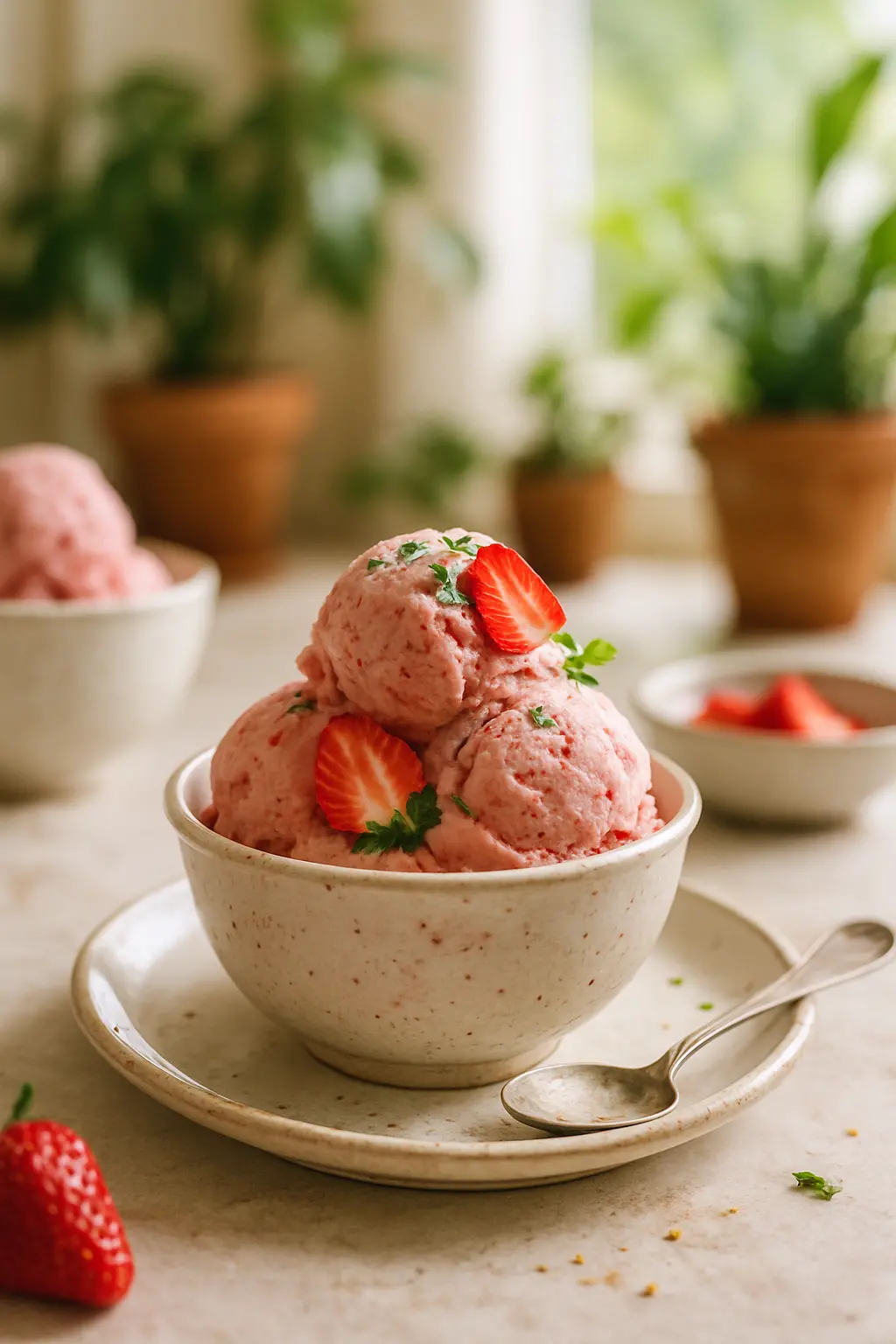 Fresh strawberries and ingredients for KitchenAid ice cream