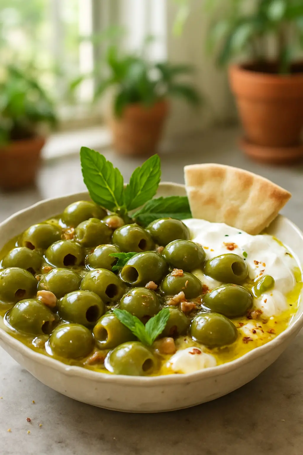 Mediterranean Marinated Olive Dip: A Savory Appetizer Recipe 3 Marinated olive dip ingredients arranged on a rustic wooden surface