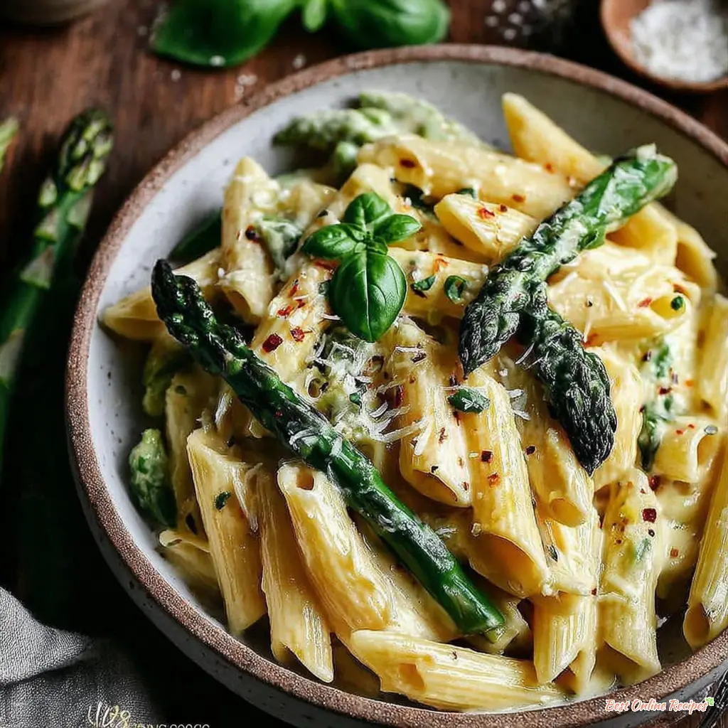 creamy spring pasta recipe close up