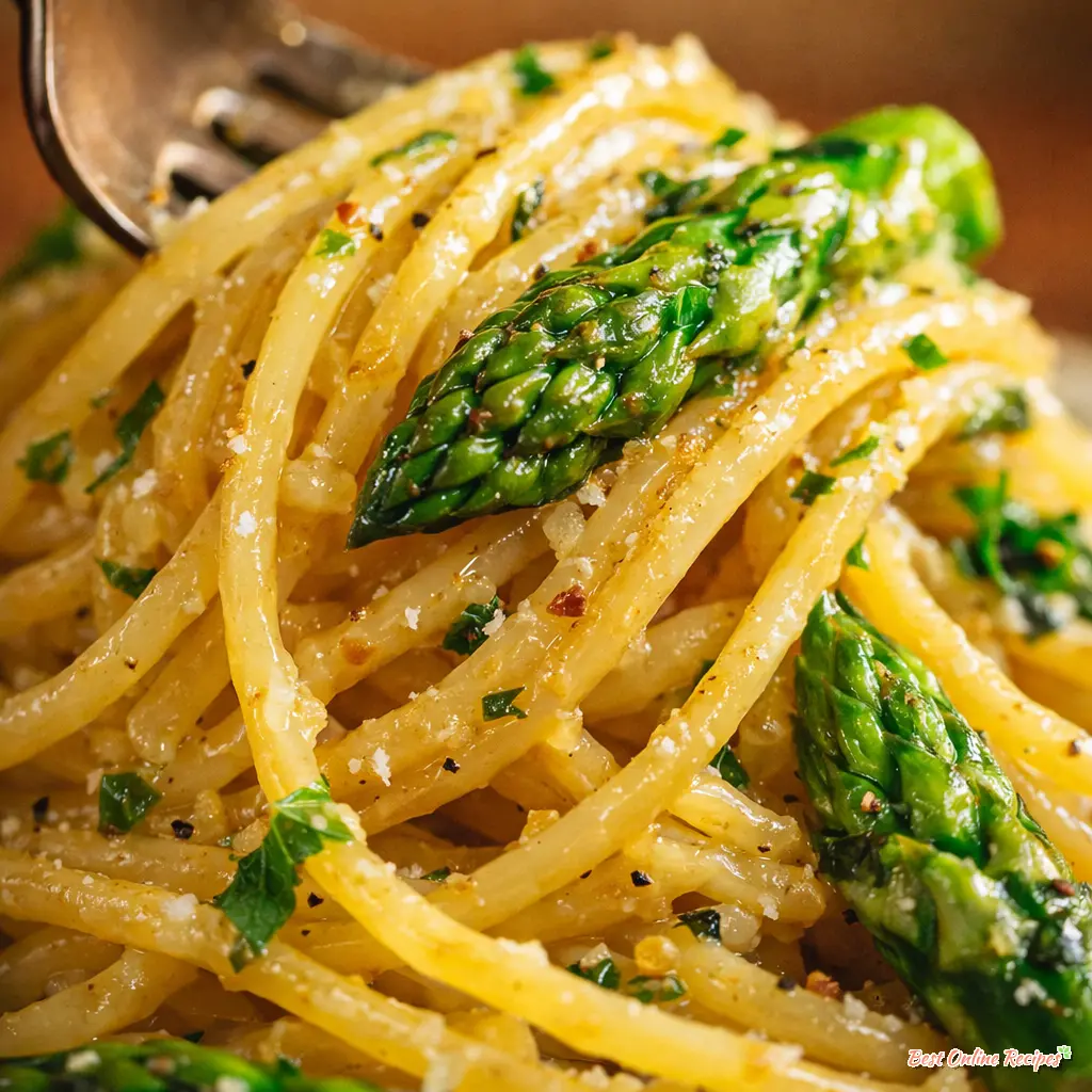 spring pasta recipe asparagus close up