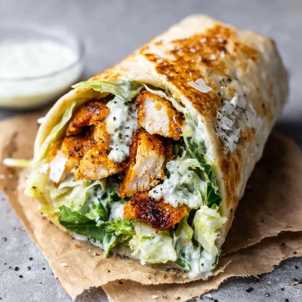 Air Fryer Chicken Caesar Wrap close up