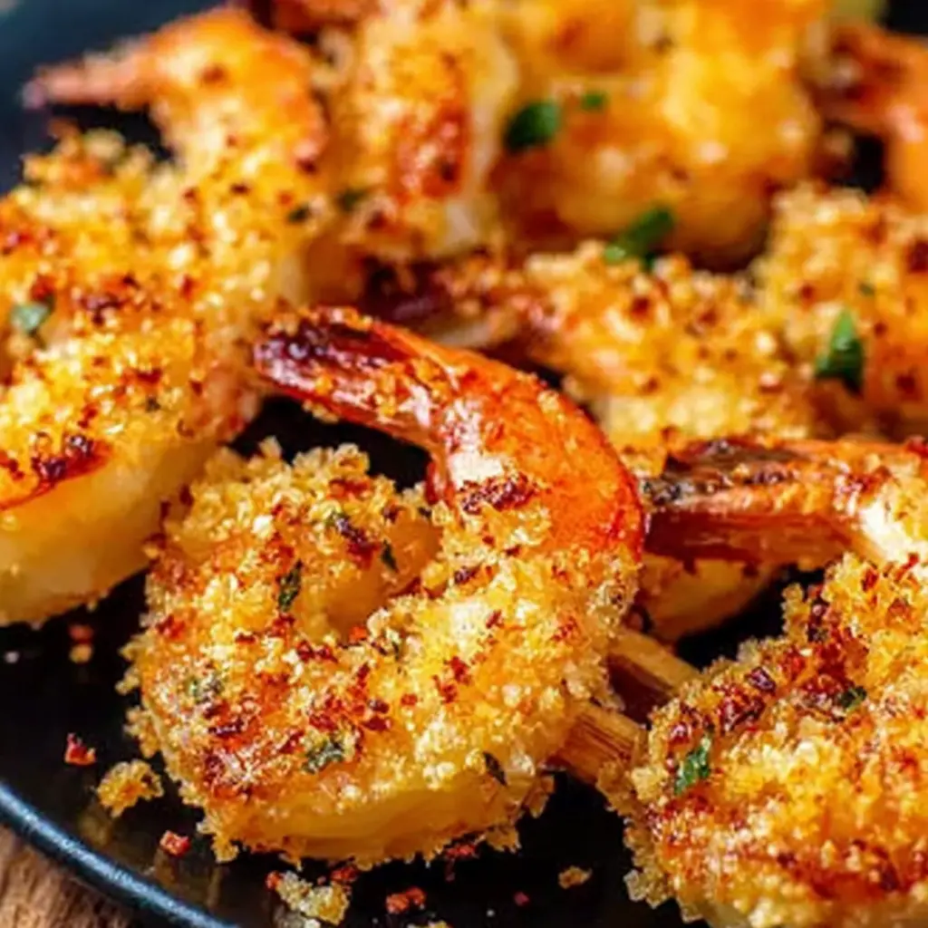 Air Fryer Garlic Shrimp Skewers close up