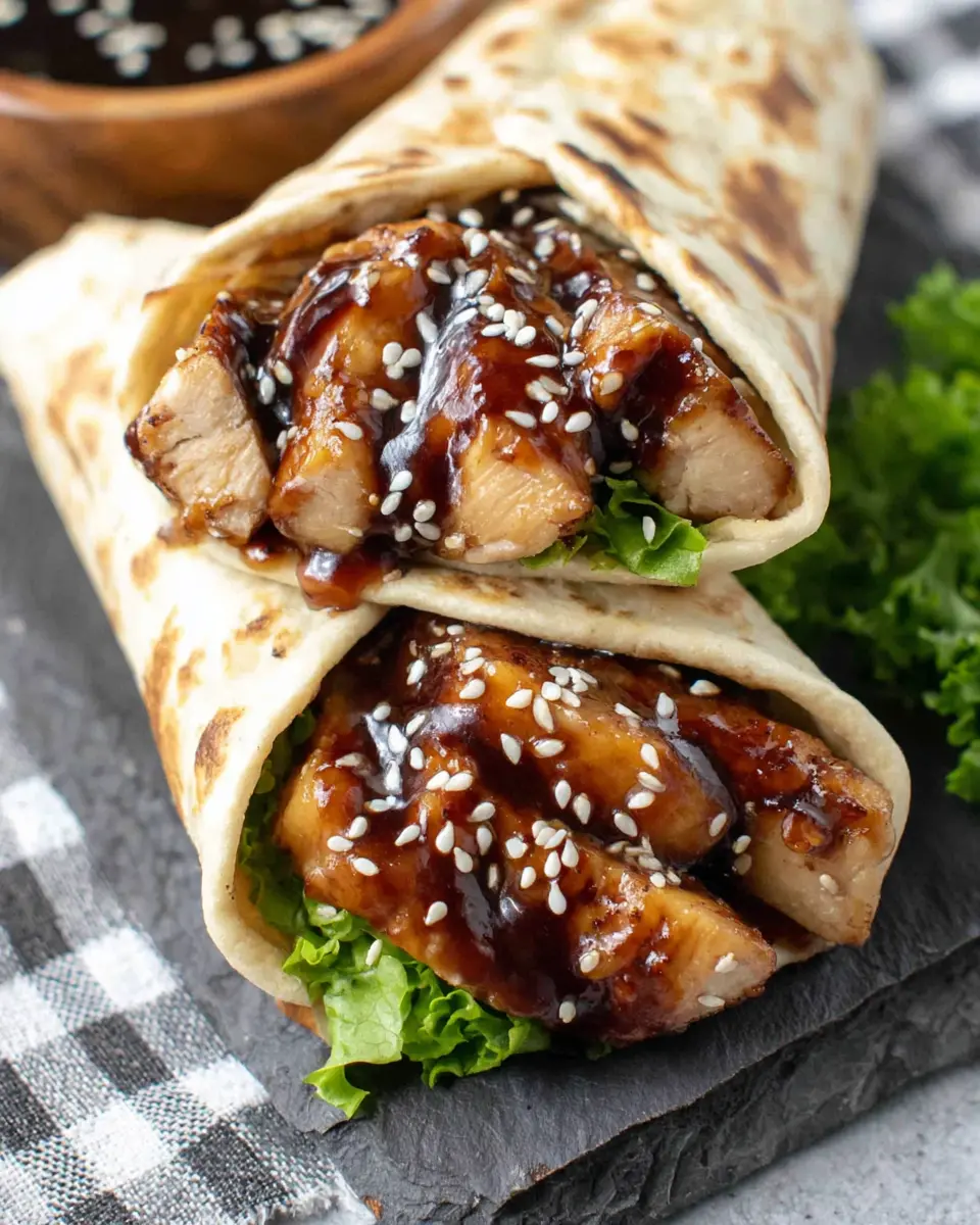 Air Fryer Teriyaki Chicken Wrap close up