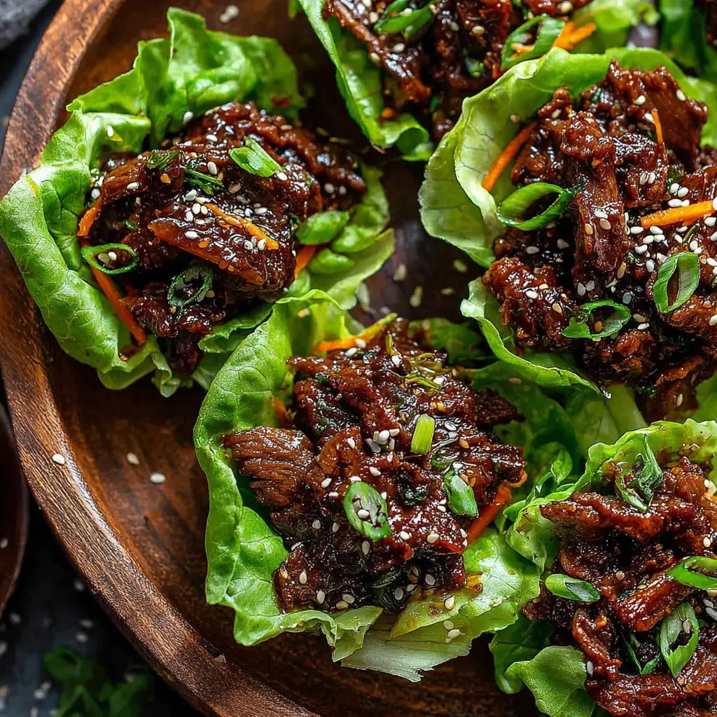 Beef Bulgogi Lettuce Cups close up