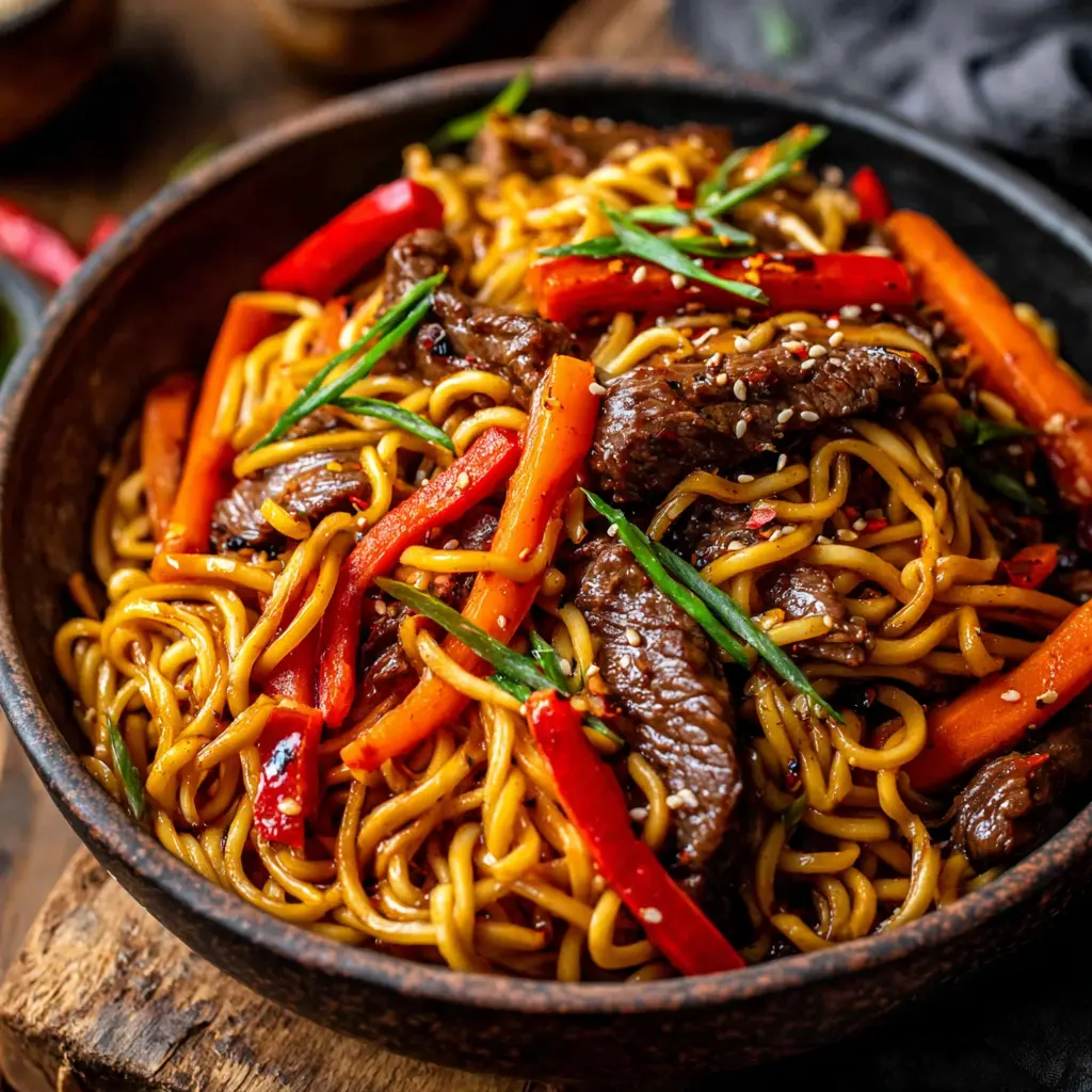 Beef Teriyaki Noodle Bowl final presentation