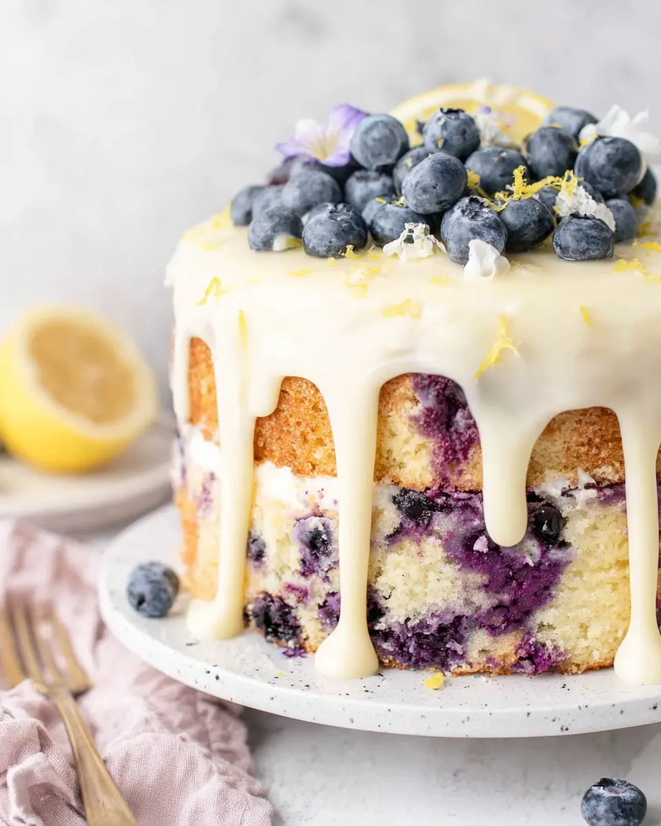 Blueberry Lemon Drip Cake close up