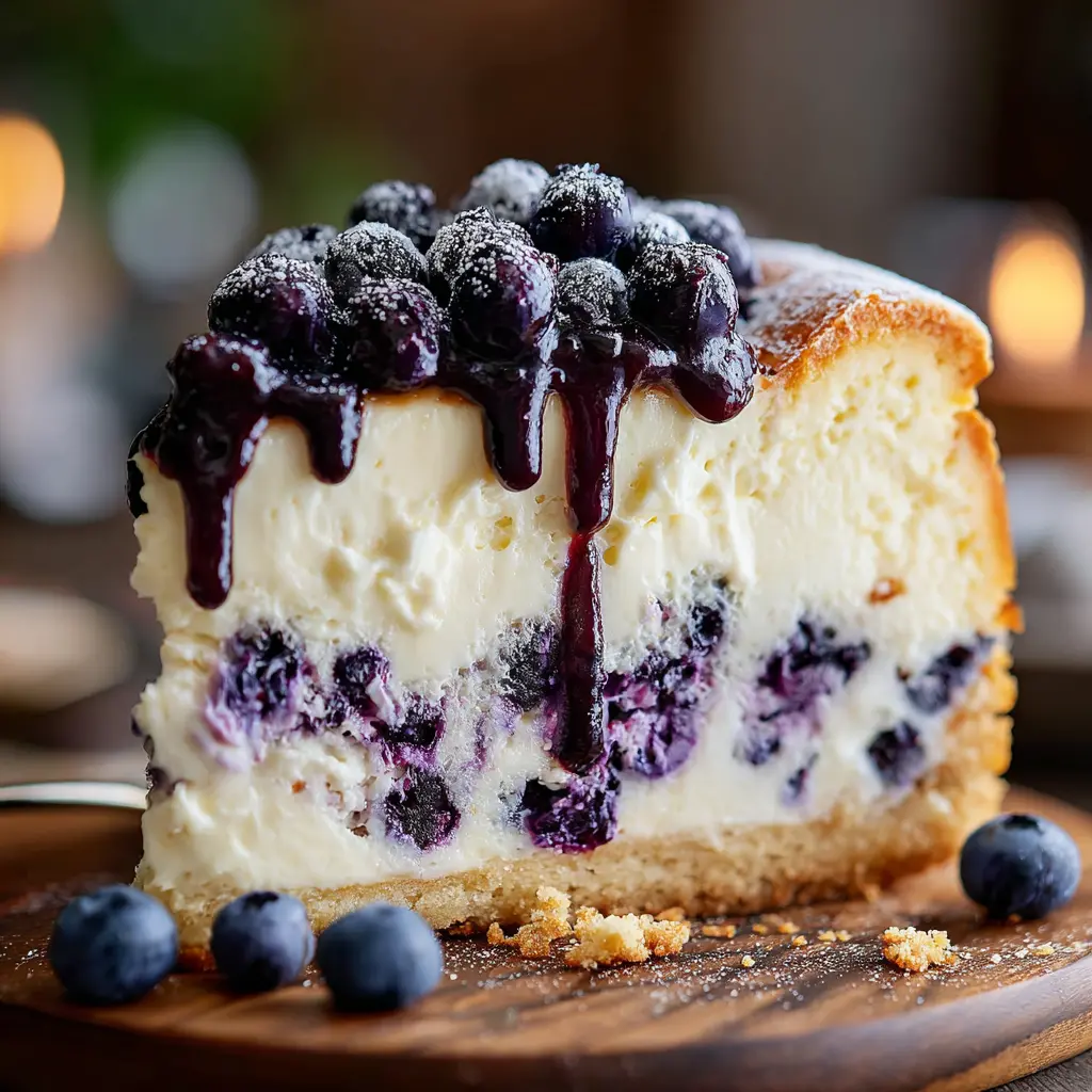 Blueberry Vanilla Cheesecake Cake final presentation