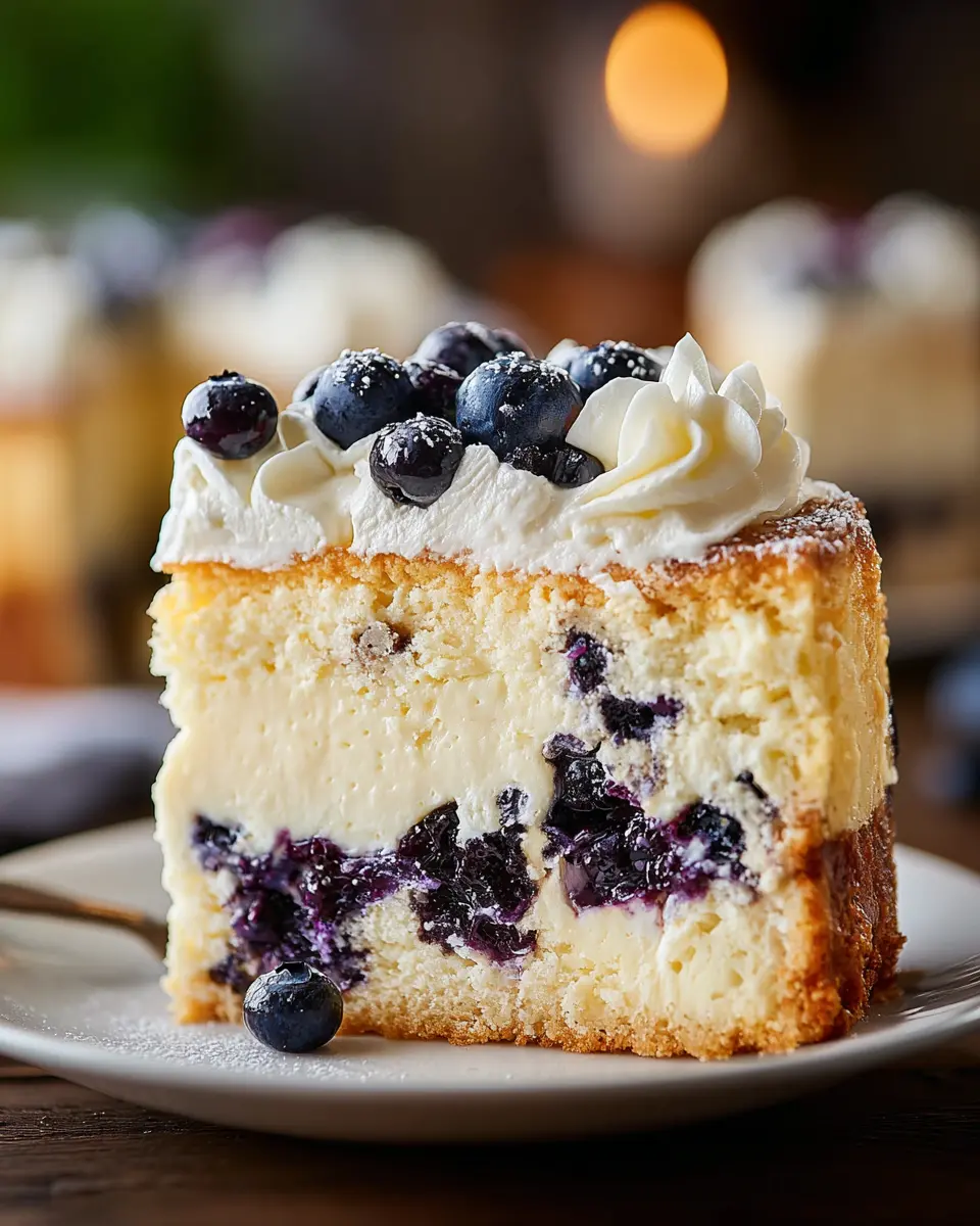 Blueberry Vanilla Cheesecake Cake close up