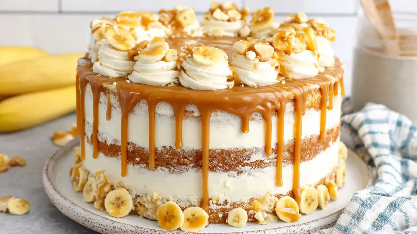 Caramel Banana Layer Cake final presentation