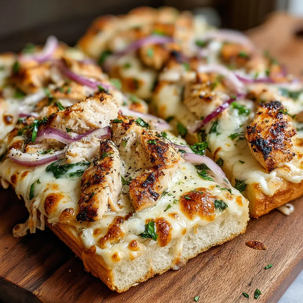 Chicken Alfredo Flatbread final presentation