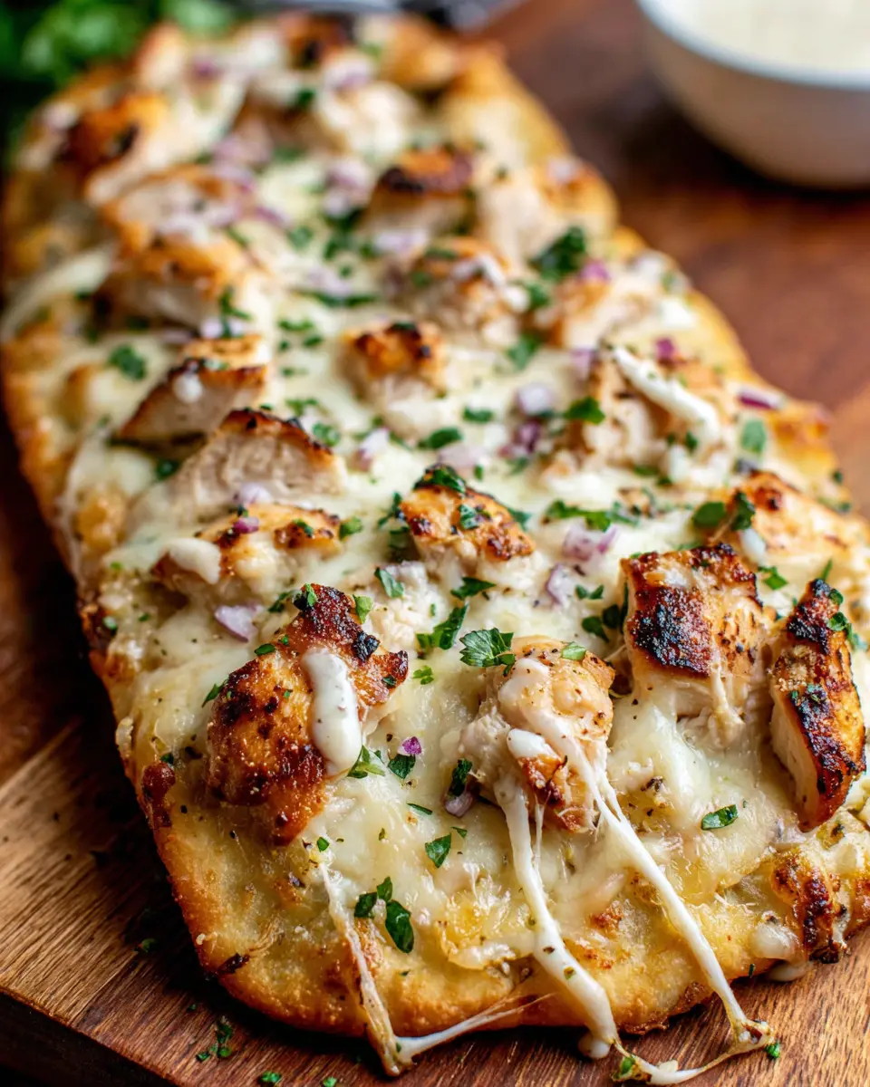 Chicken Alfredo Flatbread close up