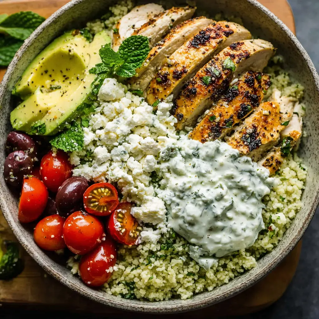 Chicken Avocado Couscous Bowl final presentation